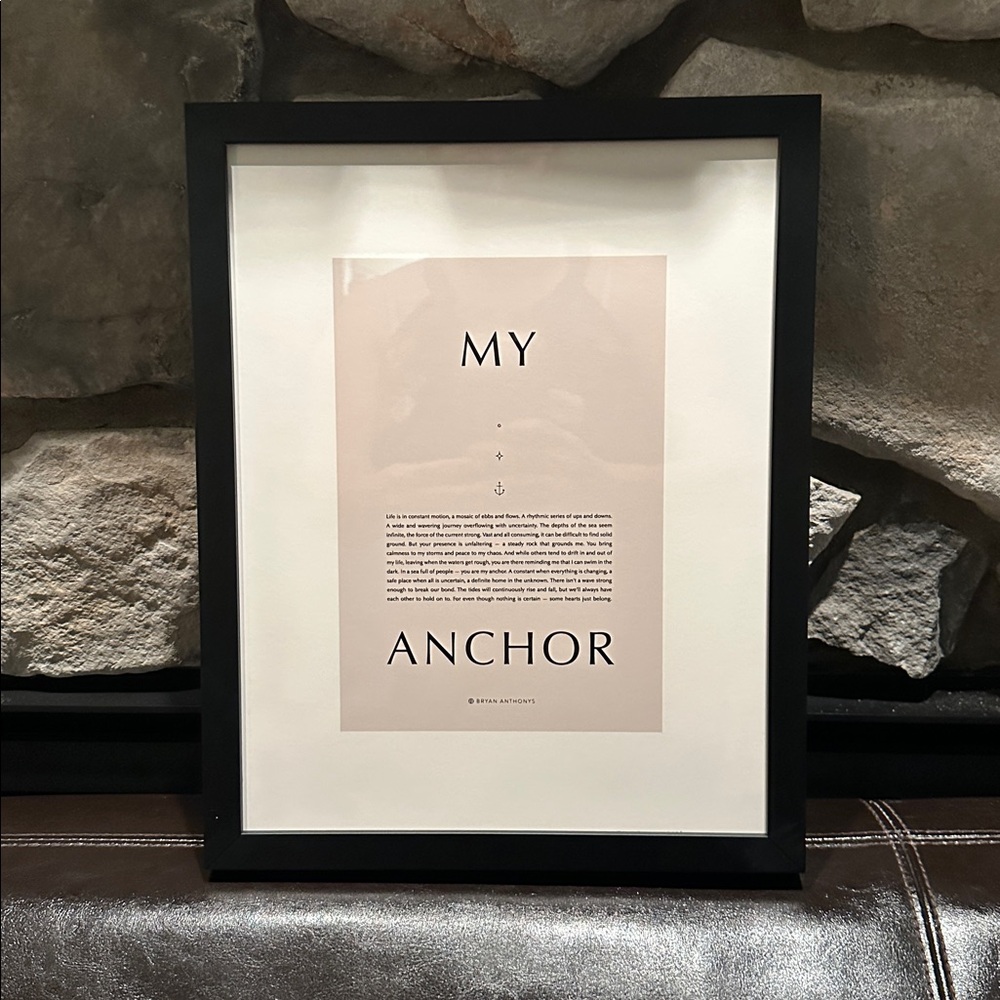 Bryan Anthonys My Anchor ⚓️ Iconic Framed Print, NWT, Black/Tan, 11x14 vertical.